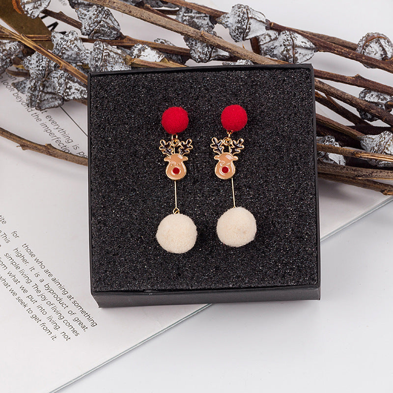 Wholesale 925 Silver Needle Christmas New Asymmetric Hair Ball Earrings