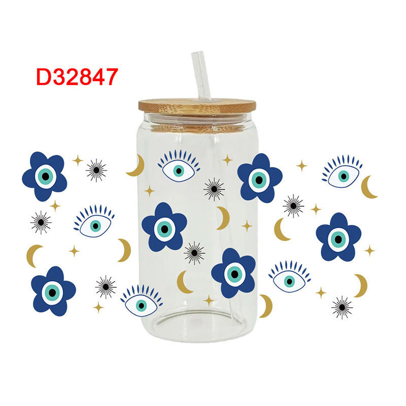 Wholesale  Little blue flower 16oz Cup UV DTF Wraps