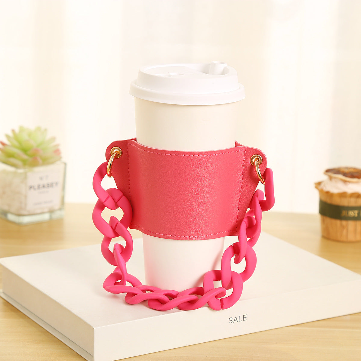 Wholesale Detachable Chain Coffee Non Slip Leather Cup Covers