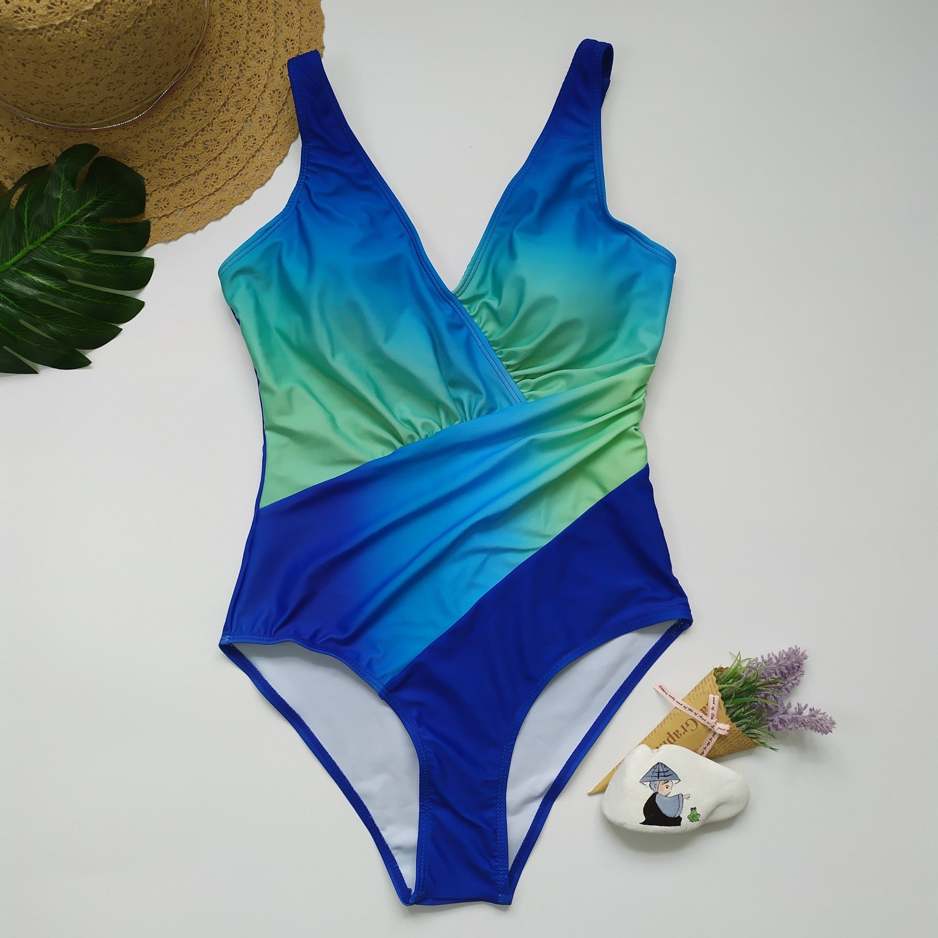 Wholesale One Piece Gradient Conservative Plus Size Swimwear