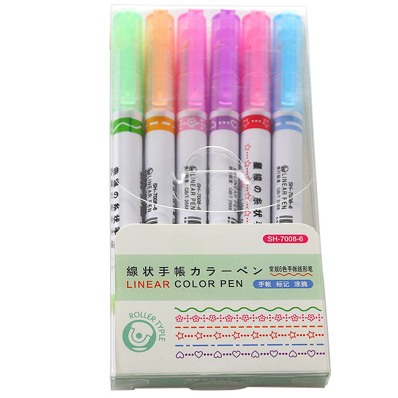 Wholesale 6-color Ledger Lace Pen, Wave Shaped Plastic Fluorescent Marker Pen