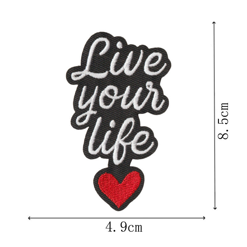 Wholesale Set Of 9 Cartoon English Phrase Embroidered Iron On Patches For Clothing Bags Black White DIY Decorative Accent