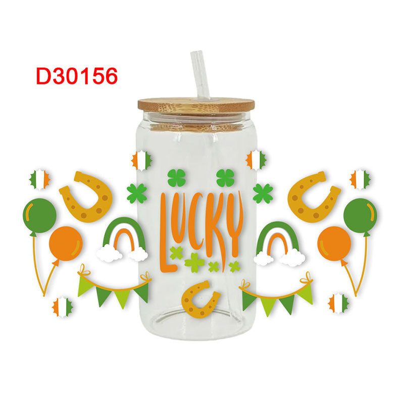 Wholesale Colorful Cartoon St. Patrick's Lucky Clover 16oz Cup UV DTF Film