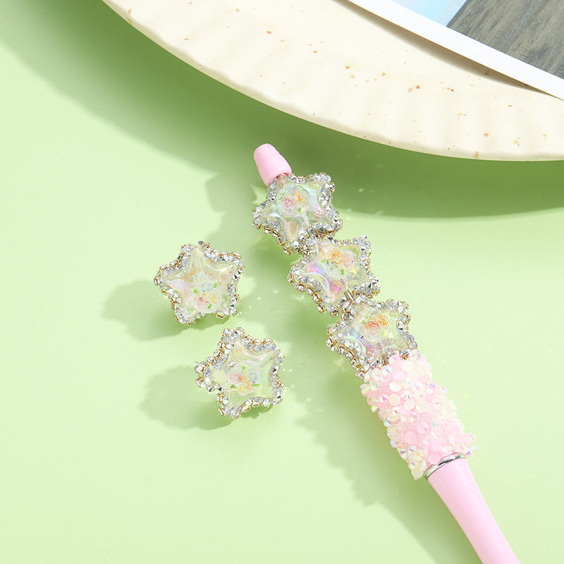 Wholesale 10pcs Acrylic Luminous Pentagram Flower Full Diamond Loose Beads DIY