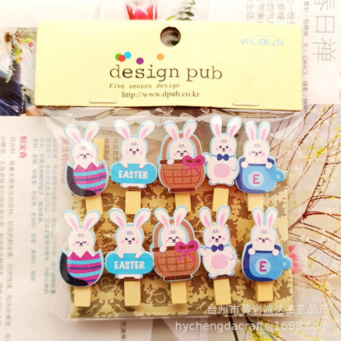Wholesale Easter element collection cartoon rabbit clip hanging photo wall kindergarten flower shop card Easter egg small wooden clip