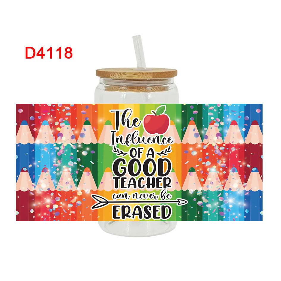 Wholesale Colorful Pencil Rainbow Teacher's Day 16oz Cup UV DTF Wraps