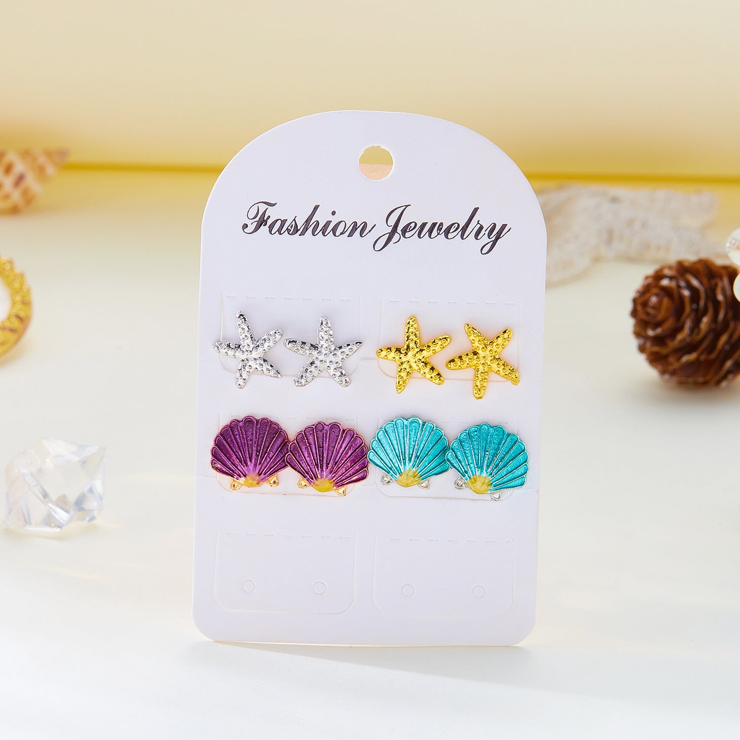 Wholesale Small fresh oil drop starfish shell earrings set