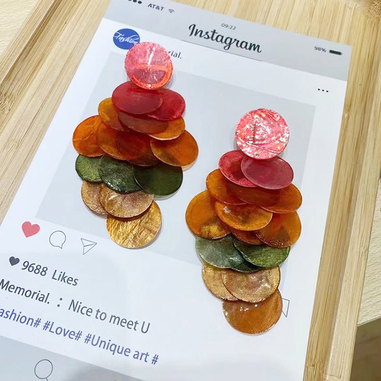 Wholesale Fashion Exaggerated Natural Shell Disc Colorful Earrings