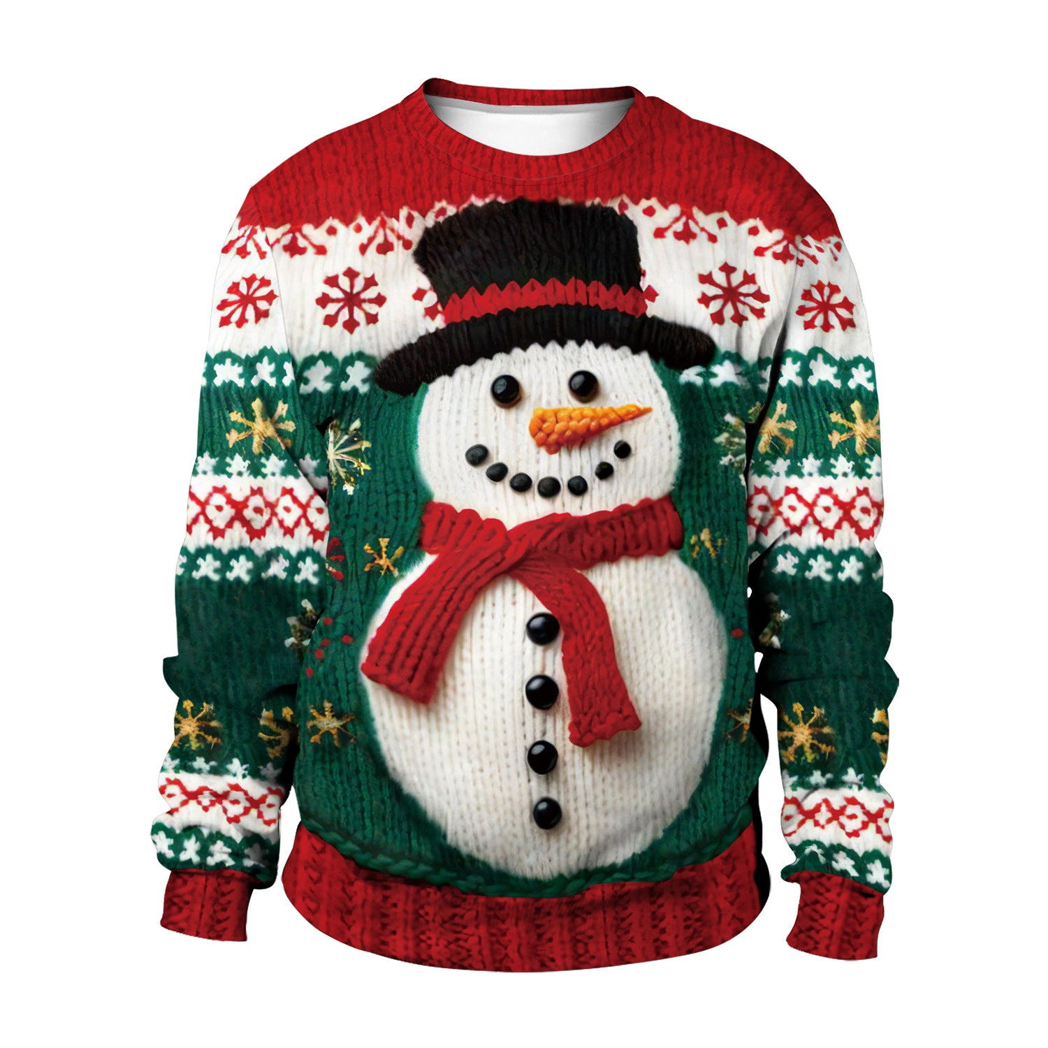 Wholesale Christmas New Snowman Christmas Tree Imitation Sweater Pattern 3D Digital Printing Round Neck Sweatshirt