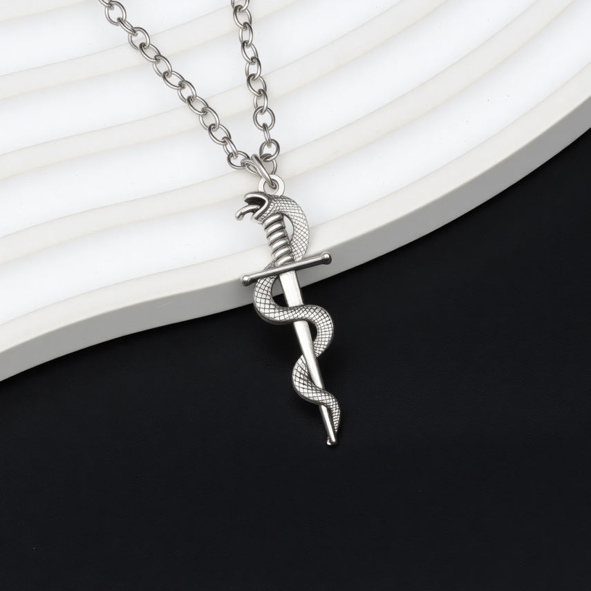 Wholesale Punk Snake Entangled Sword Retro Dark Silver Necklace