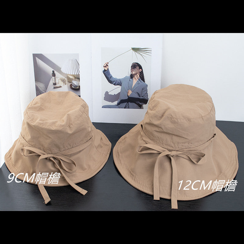 Wholesale Strap Fisherman Breathable Lightweight Sun Protection All-match Face Showing Small Bow Basin Hat