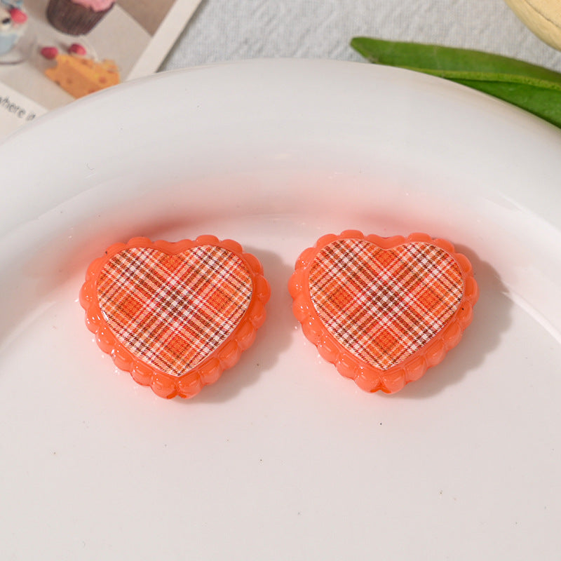 Wholesale 10pcs Wavy diagonal check heart Acrylic Beads