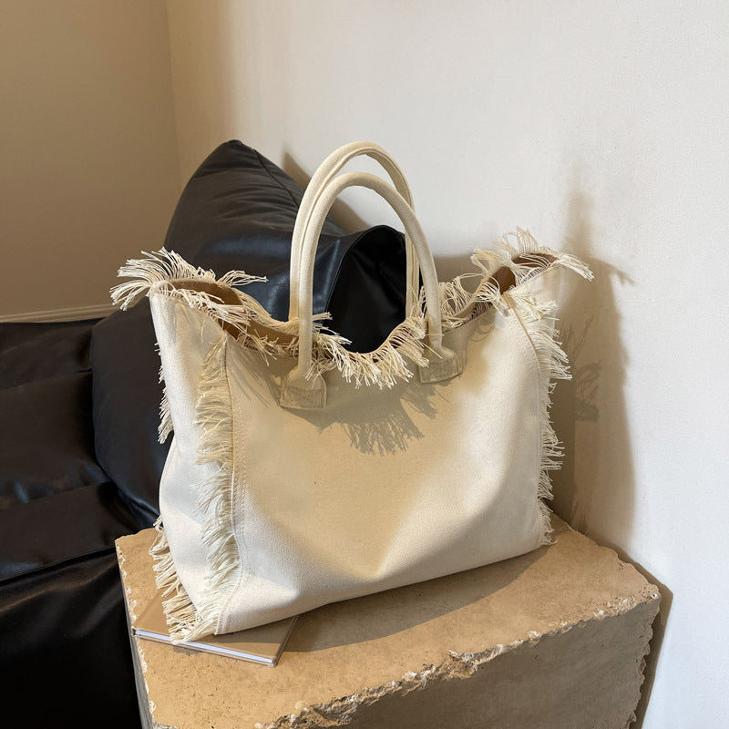 Wholesale Letter Tassel Simple Commuter Large Capacity Shoulder Canvas Bag