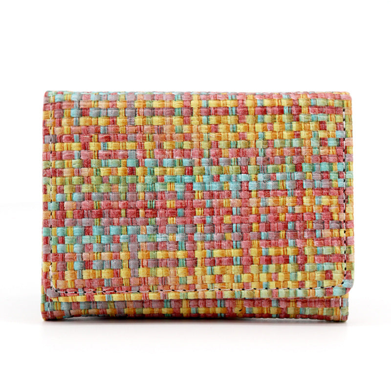 Wholesale of New Straw Woven PU Folding Wallets for Women's Mini Ultra-thin Wallet