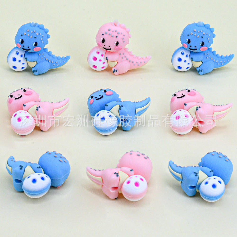 Wholesale 10pcs/ pack Dinosaur cartoon glue beads food grade silicone beads DIY