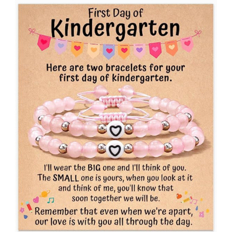 Wholesale  Mammy and Me Round English Spacer Pink Beads Adjustable  Bracelet