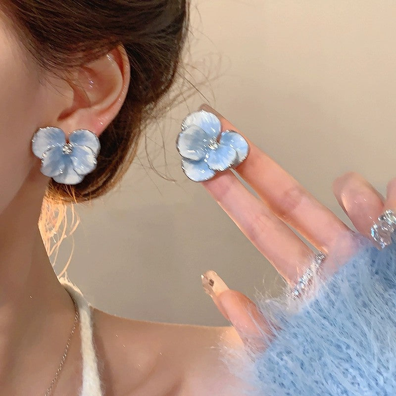 Wholesale Oil painting vintage blue flower earrings