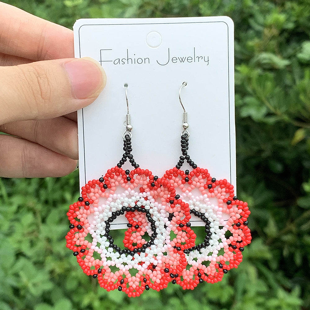 Wholesale Bohemian Exaggerated Flowers Hand-woven Round Earrings