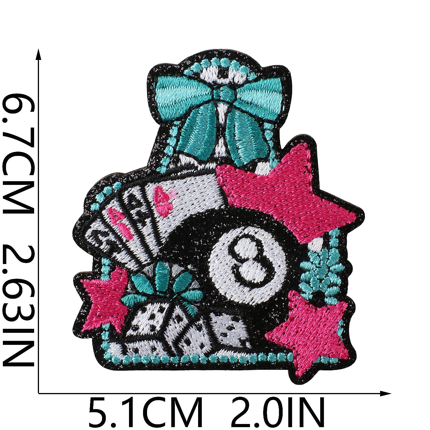 Wholesale Glitter Embroidered Fabric Patch Vintage American Retro Billiards Poker Cowboy Bow Flower Design For Clothing DIY Gift