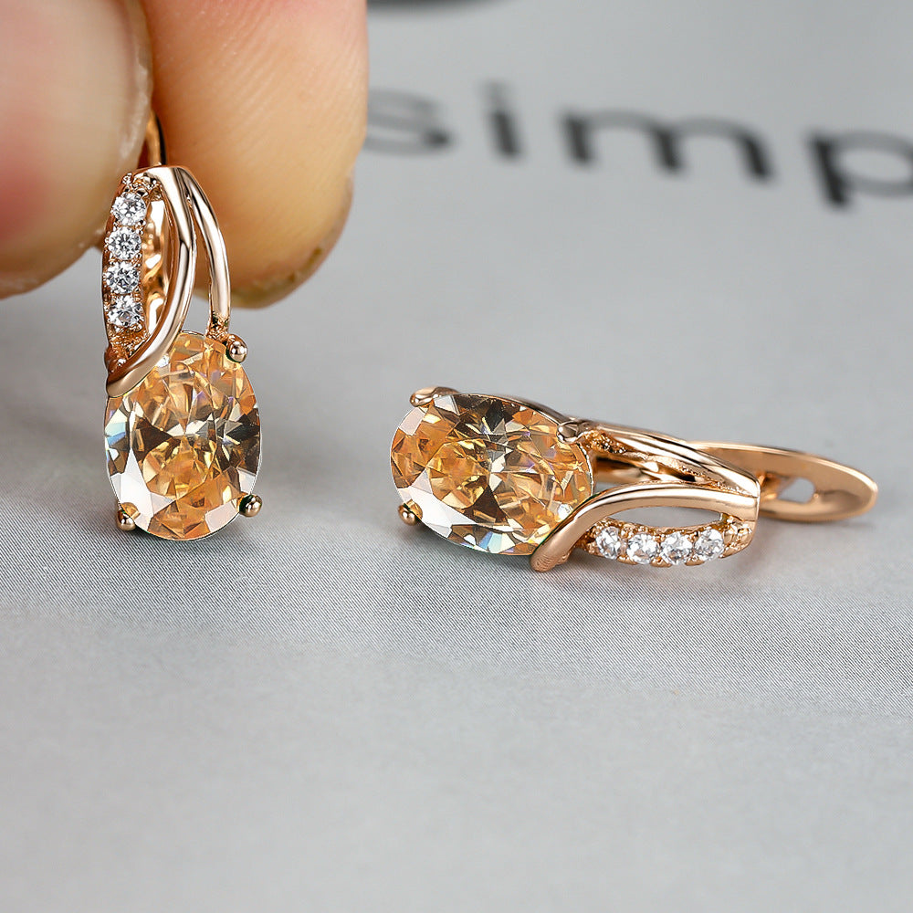 Wholesale Champagne Gold Oval Diamond Earrings