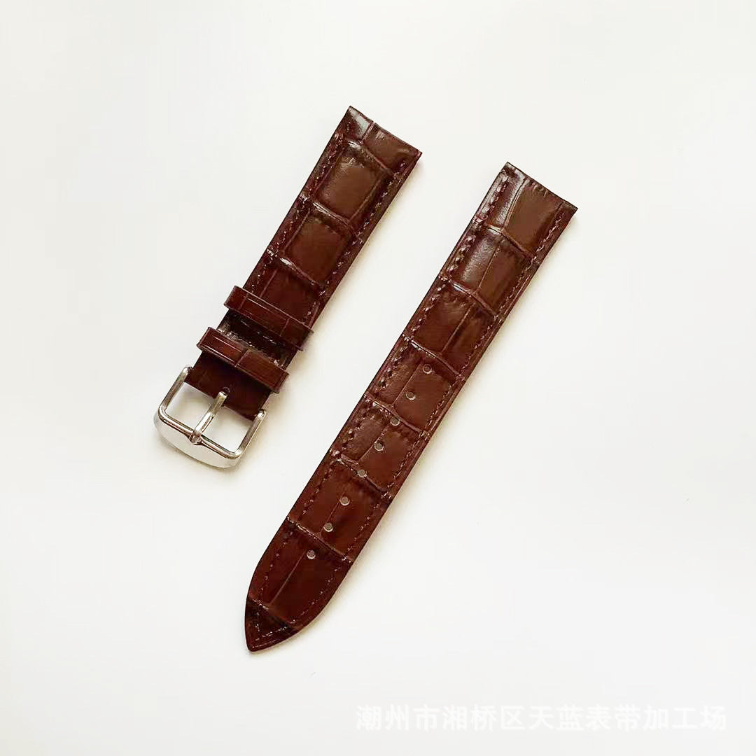 Wholesale Genuine Leather Top Layer Cowhide Bamboo Grain Flat Weave Pin Buckle Butterfly Buckle Universal Watch Strap