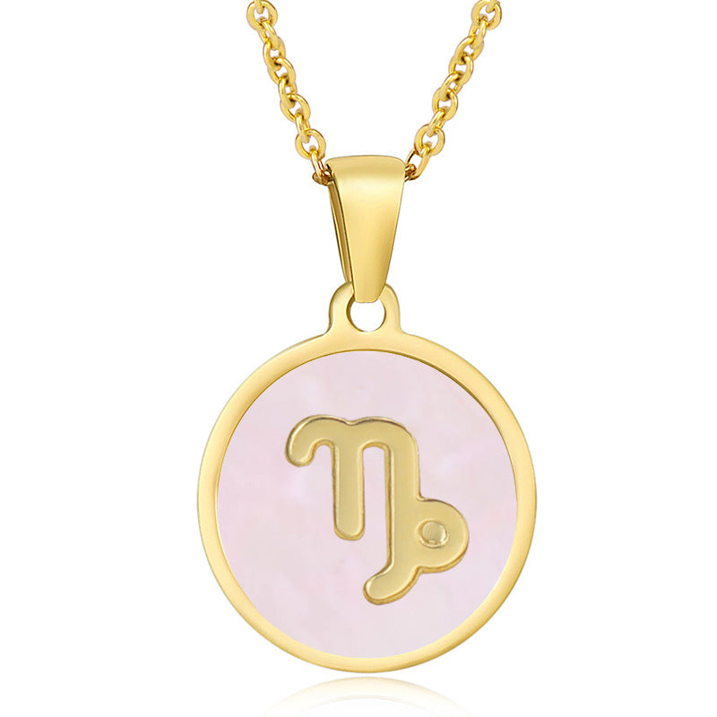 Wholesale Titanium Steel Circular Shell Twelve Constellation Necklaces