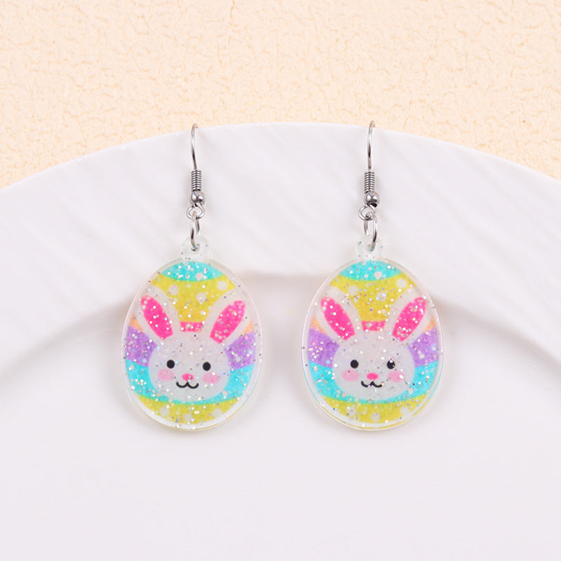 Wholesale Easter Asymmetric Rabbit Easter Egg Acrylic Earrings