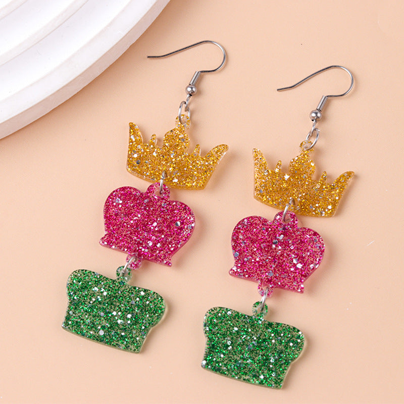 Wholesale Glitter Transparent Mask Crown Acrylic Design Earrings