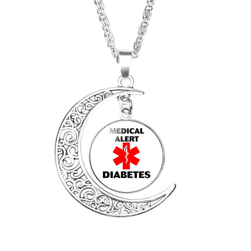 Wholesale Life Star Moon Necklace Medical Signs Diabetic Diabetes Warning Necklace
