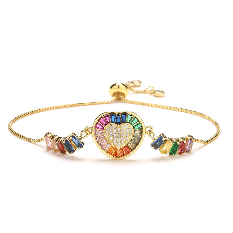 Wholesale Colorful Zircon Heart Shape Valentine's Day Adjustable Bracelet