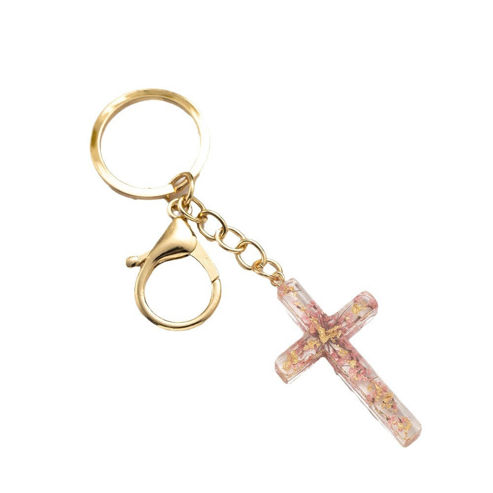 Wholesale Handmade Glue Real Flowers Creative Cross Keychain