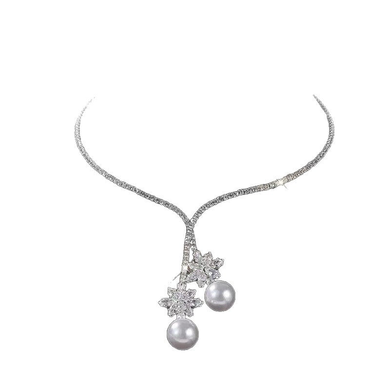 Wholesale Open diamond inlaid pearl collar choker necklace