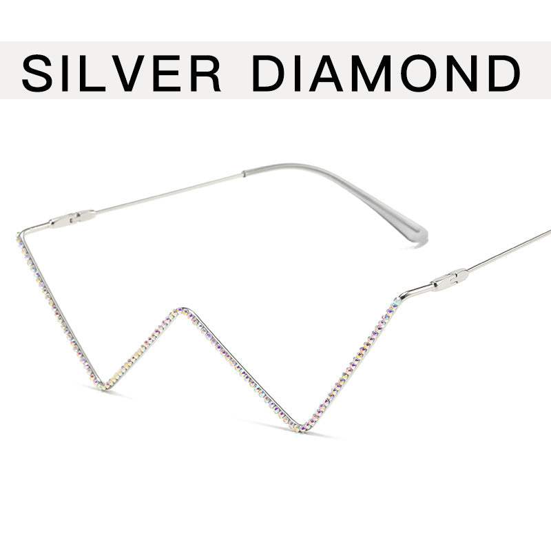 Wholesale Metal Diamond Triangle Lensless V-shaped Cat Eye Decorative Glasses Frame