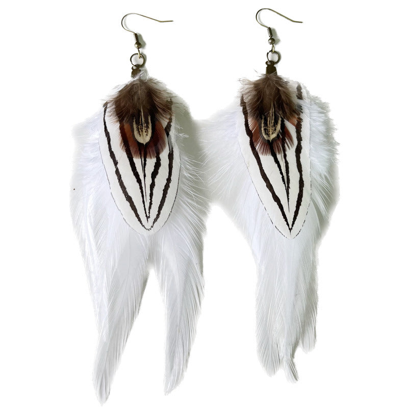 Wholesale Natural Feather White Earrings 2 in A Pack