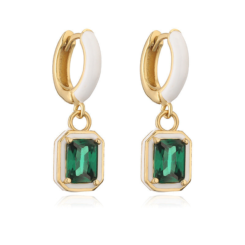 Wholesale Oil Drops with Colored Diamond Square Earrings