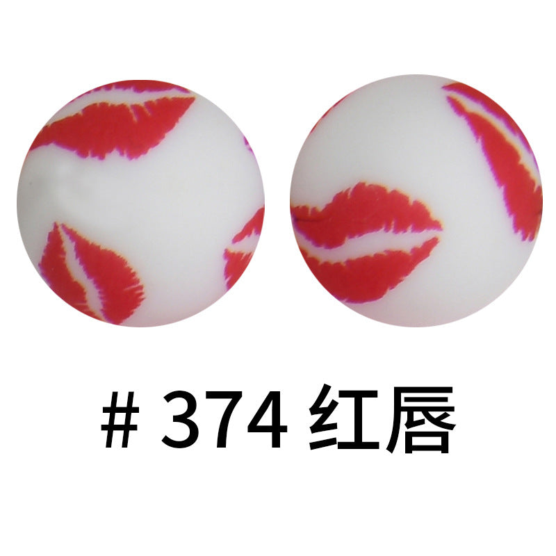Wholesale 50pcs 16mm Print Silicone Beads Colorful Silicone Water Transfer Beads