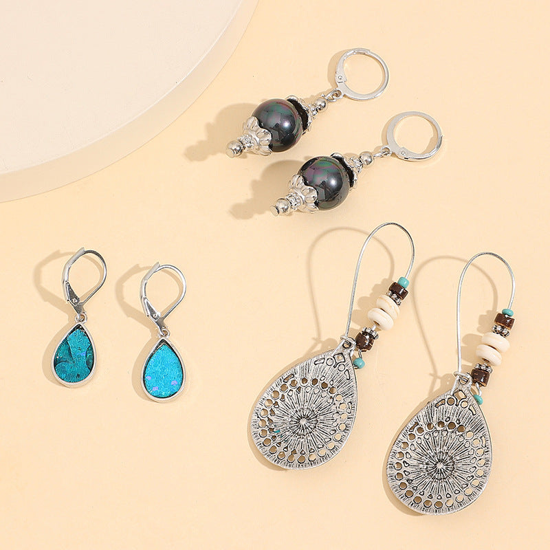 Wholesale Vintage bohemian drop-shaped 3-pair set of earrings