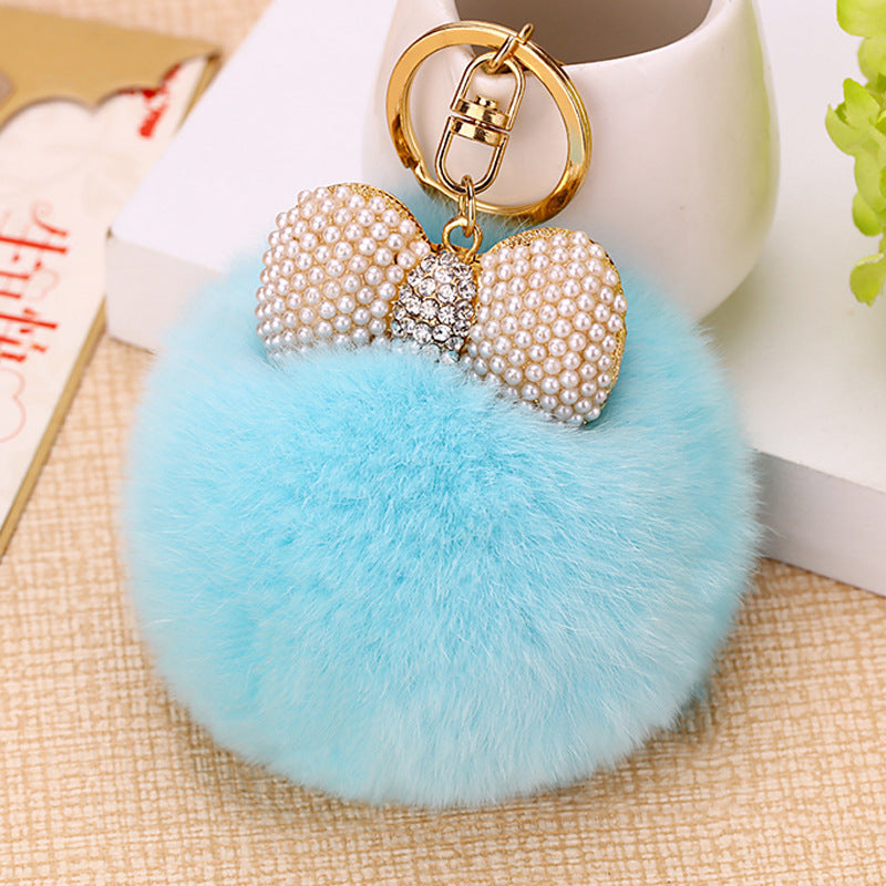 Wholesale Diamond-encrusted Pearl Bow Car Keychain Metal Cute Key Chain Ring