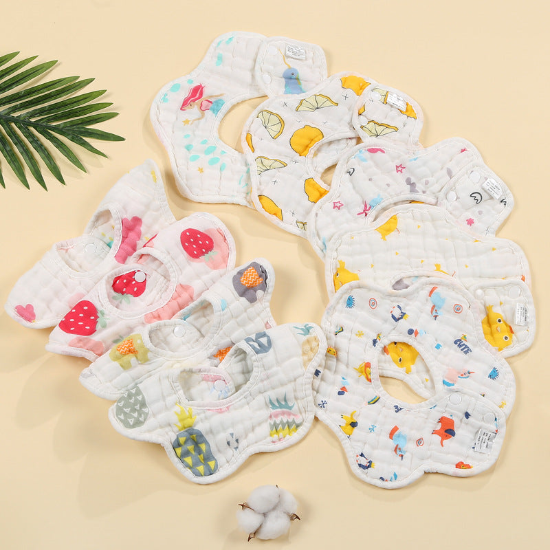 Wholesale Petal Bib Baby Bib 360 Degrees Eight-layer Gauze Bib Printed Baby Cotton Bib