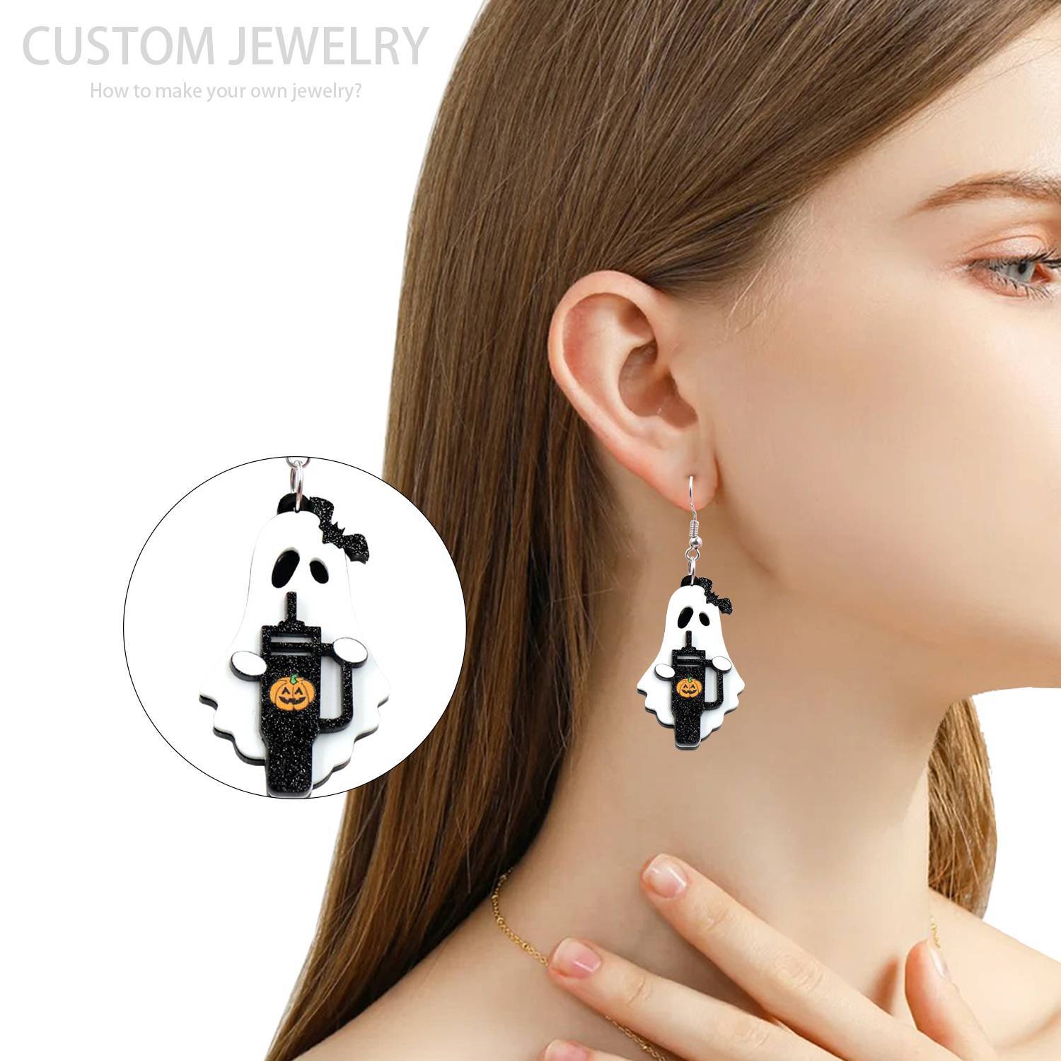 Wholesale New Acrylic Ghost Trumpet Bat Halloween Earrings