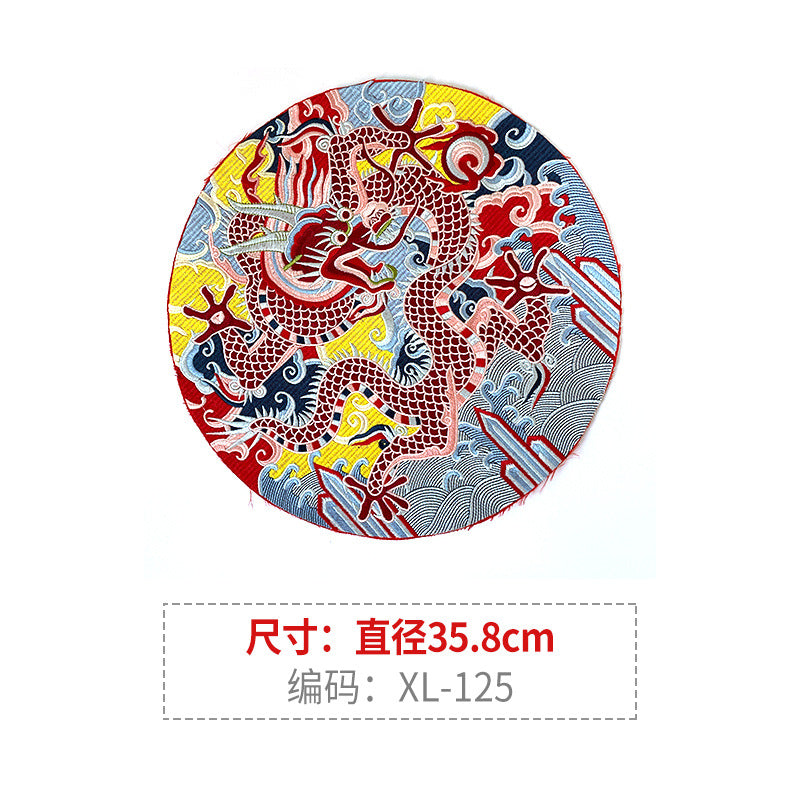 Wholesale Chinese Style Dragon Phoenix Round Satin Fabric Patches For Coat Decoration 8 Pack Stylish DIY Accessory