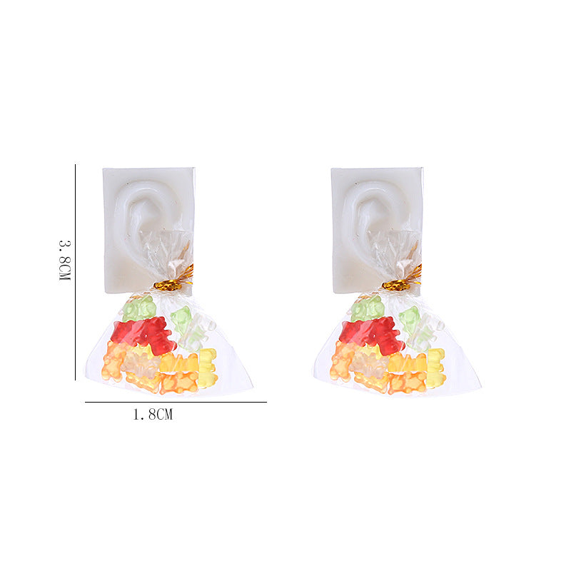 Wholesale Mini Colorful Jelly Bear Bagged Ear Sculpture Earrings