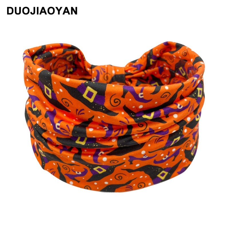 Wholesale Halloween Printed Headbands Ghost Pumpkin Wide Brim Cloth Headbands 10PCS