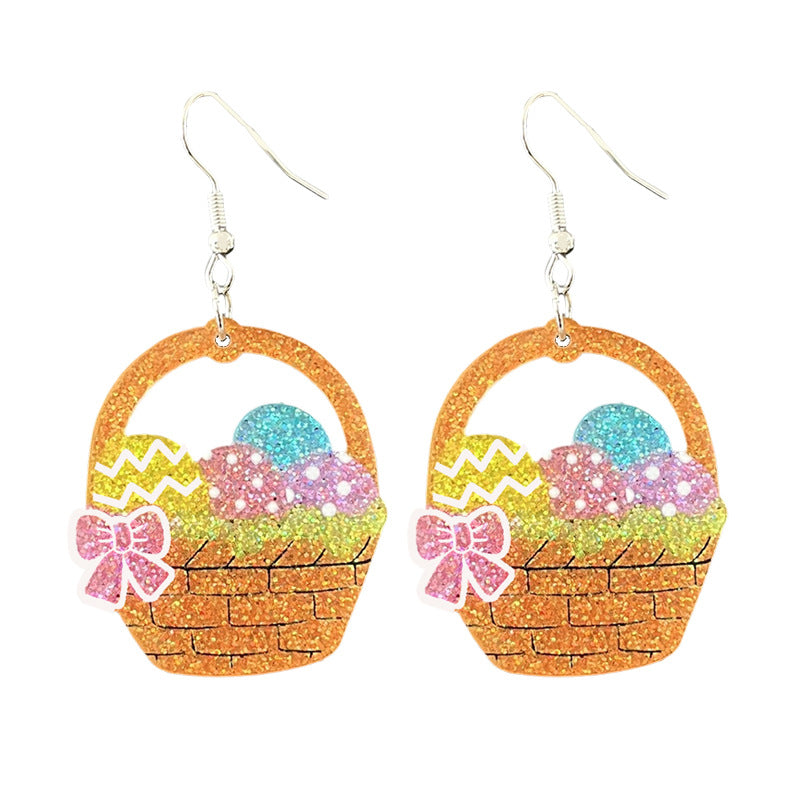 Wholesale Cute Easter rabbit Egg Pink Bow Acrylic Earrings