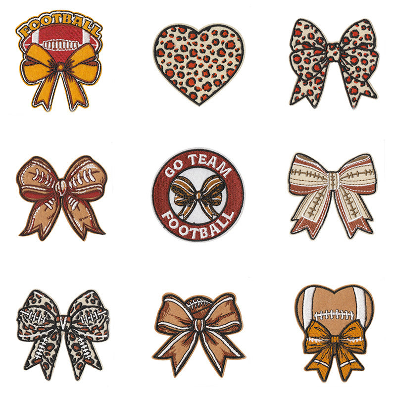 Wholesale 9Pc Cartoon Rugby Iron On Patches Leopard Bow Decor For et DIY Craft Supply