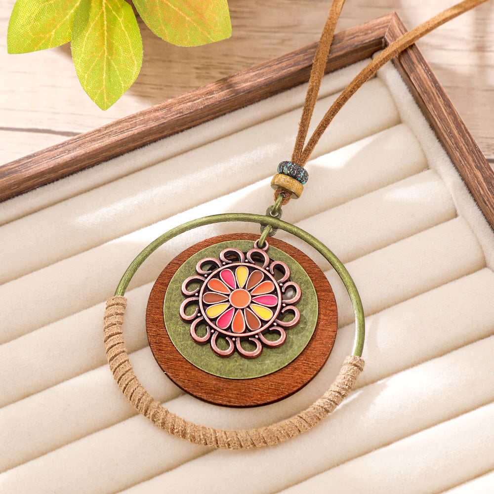 Wholesale Bohemian Flower Earring And Necklace Set Long Tassel Ethnic Style Vacation Jewelry Gift