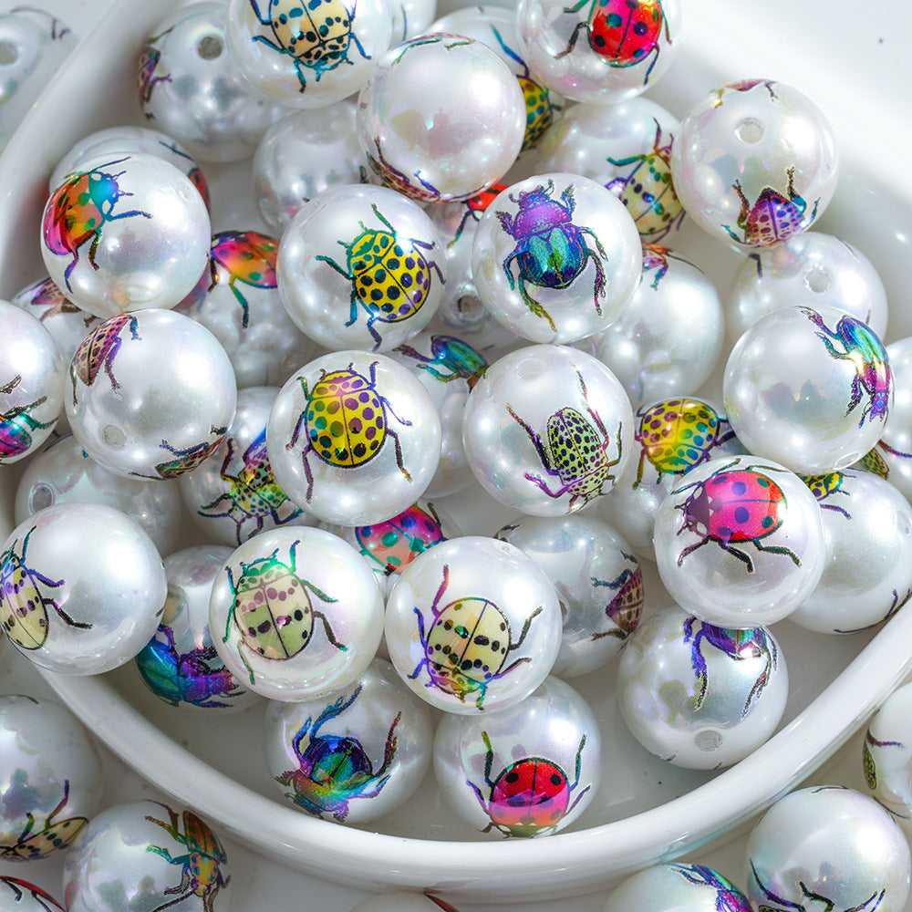 Wholesale 10pcs  Mixed Insect Print Beads 16mm Decorative Beads