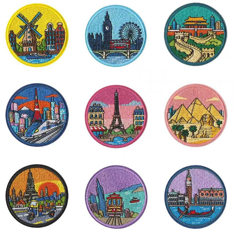 Wholesale World Landmark Embroidered Patches Set Of 9 Iron On DIY Decorative Gift For et