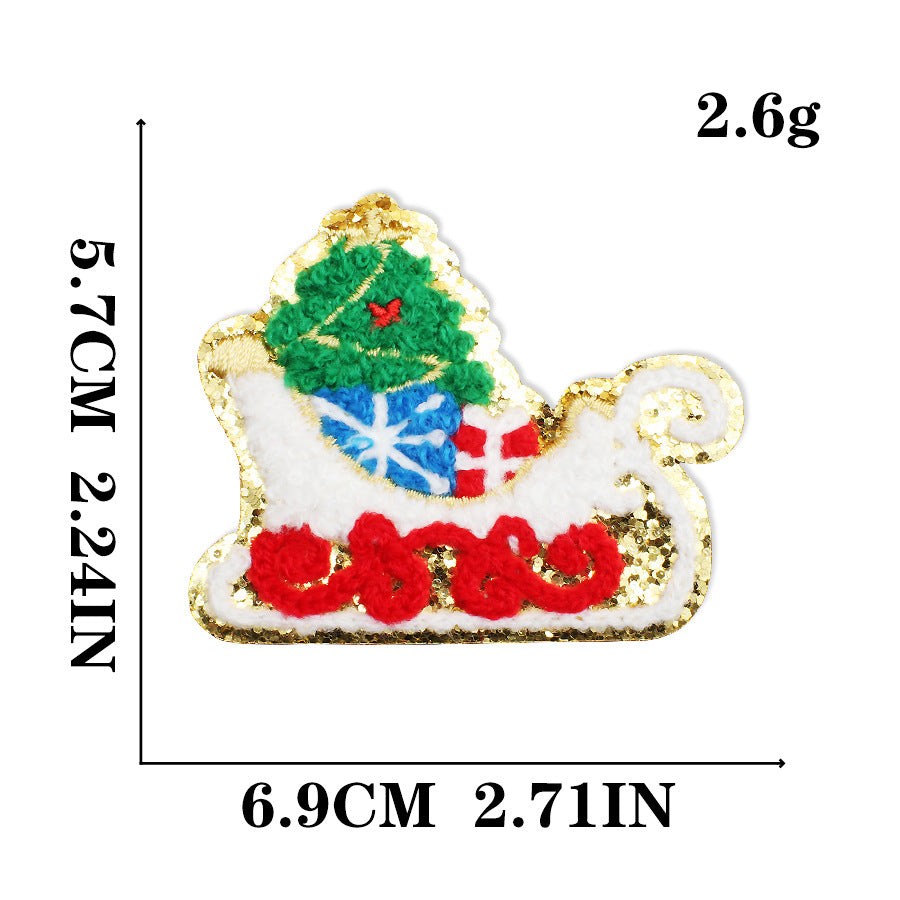 Wholesale Christmas Snowman Embroidered Chenille Sew On Patches Gold Trim For Clothing DIY Craft Supply