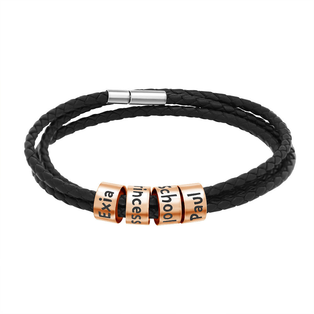 Wholesale Stainless Steel Beads 3 Layer Braided Leather Cord Bracelet